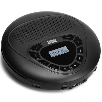 AUGUST Lecteur CD Portable Rechargeable avec Haut Parleur -  SE10 - Lecteur MP3 Micro SD - Noir