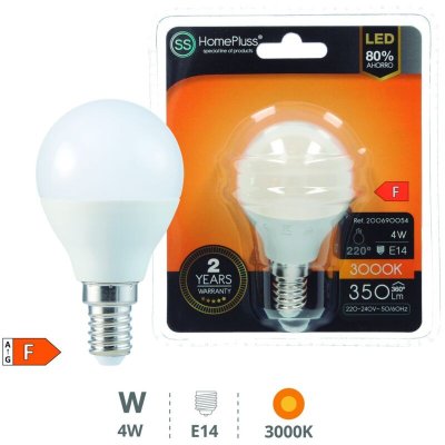 HOMEPLUSS LED E14 SPHERIQUE - 4W BLANC CHAUD - Transparente