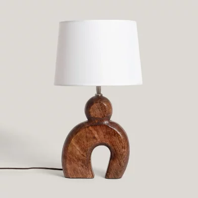 ILUZZIA Ledkia Lampe &agrave; Poser Bois Hunar II  Blanc naturel