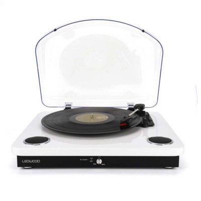 LEDWOOD  - Round 300 Turntable - with Built-in Stereo Speakers & Bluetooth - White