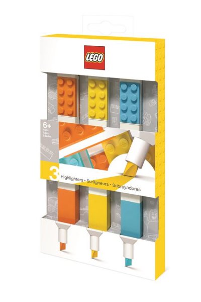 Lego 3 Pack Highlighters; Orange, Yellow, Azur