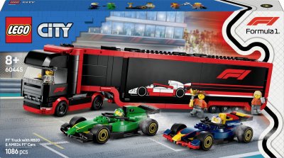 LEGO&reg; City F1&reg; Truck with RB20 & AMR24 F1&reg; Cars Toy Race Vehicle Transporter Playset 60445