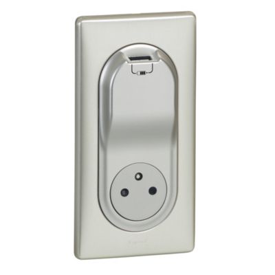 LEGRAND  - Celiane kit prise 2 p&ocirc;les + terre + USB plaque titane