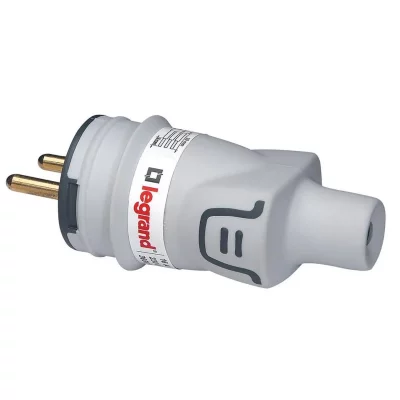 LEGRAND  - Fiche m&acirc;le avec terre Plexo - plastique - IP44 - gris