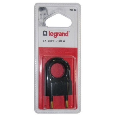 LEGRAND  - Fiche plate m&acirc;le sans terre plastique - avec anneau extraction - blister - noir