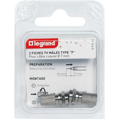 LEGRAND  - Lot de 2 fiches m&acirc;les t&eacute;l&eacute;vision coaxiale typeF &agrave; visser
