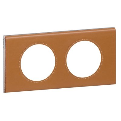 LEGRAND  - Plaque C&eacute;liane Mati&egrave;res 2 postes - finition Cuir Caramel