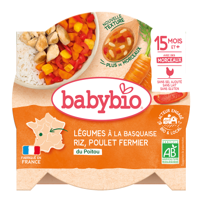 BABYBIO L&eacute;gumes &agrave; la Basquaise, poulet fermier du Poitou, d&egrave;s 15 mois