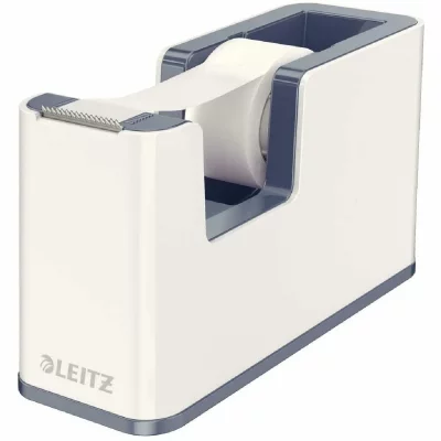 LEITZ  D&eacute;vidoir, Base Lourde avec Ruban Adh&eacute;sif, WOW, Blanc Perl&eacute;/Gris