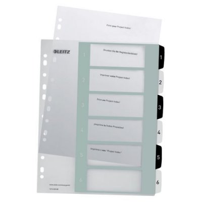 LEITZ  Intercalaires imprimables WOW, 6 touches, A4+, PP, noir/blanc - Lot de 3
