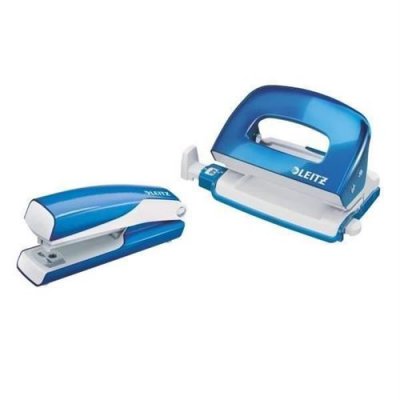 LEITZ  wow 55612036 set de mini-agrafeuse + perforateur bleu m&eacute;tallis&eacute;