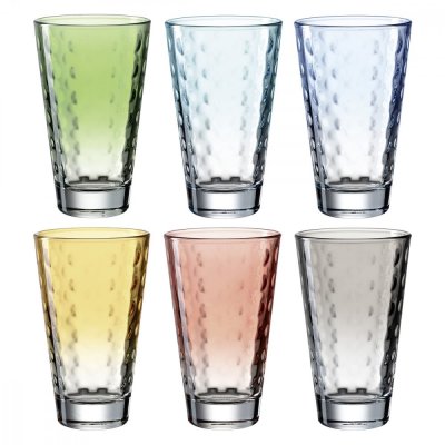 LEONARDO  Optic 025907 Lot de 6 verres &agrave; long drink lavables au lave-vaisselle en verre color&eacute; 300 ml