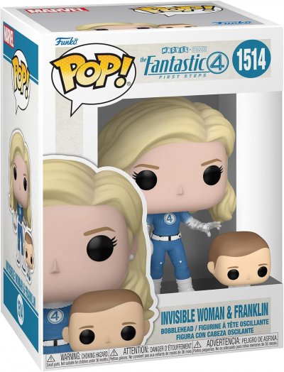 FUNKO Les Quatre Fantastiques : Premiers pas - Figurine POP! & Buddy la Femme invisible & Franklin 9 cm