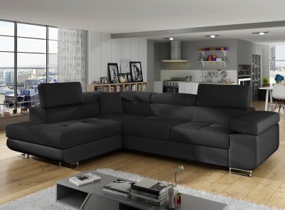 COTECOSY Les Tendances - Canap&eacute; d'angle gauche convertible simili noir Marka 275 cm