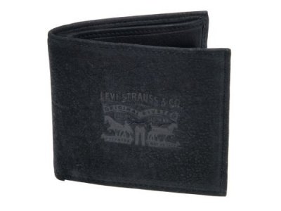 LEVIS  Portefeuille en cuir noir avec motif grav&eacute; Horse. Couleur: Noir