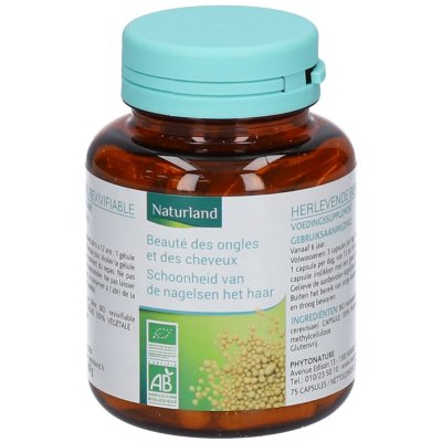 NATURLAND Levure de bi&egrave;re bio, Beaut&eacute; des cheveux et des ongles 75 v&eacute;g&eacute;caps