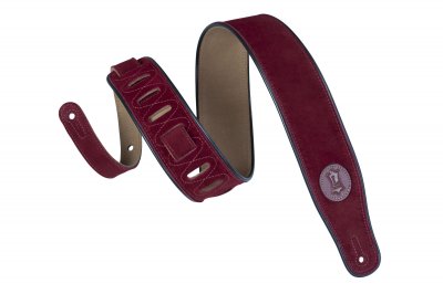 LEVY S Levy's MSS3-BRG Sangle de Guitare Suede Leather Signature Logo Piping 2 1/2"" - Burgundy