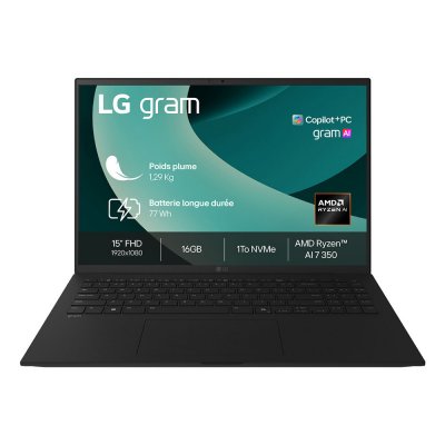 LG  Gram Ryzen AI 7 350 (15.6'') 16 Go 1 To Radeon 860M, Noir - AZERTY (15Z80T-G.AZ78F) - Neuf