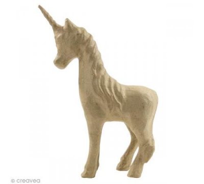 Licorne &agrave; d&eacute;corer en papier m&acirc;ch&eacute; 16x6x21cm