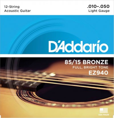 D ADDARIO AND CO Light EZ940 - Jeu de Cordes guitare acoustique 12 cordes