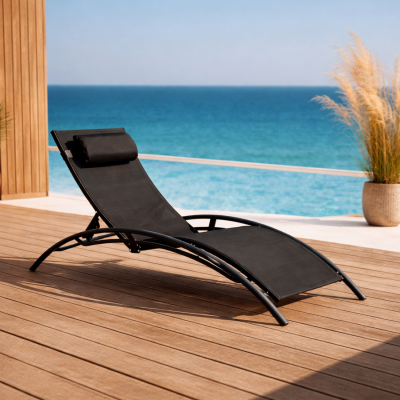 CONCEPT USINE Limea Transat Noir ajustable et empilable 1 place avec pieds acier