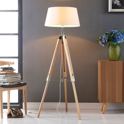 LINDBY  Lampadaire Katie avec tr&eacute;pied en bois
