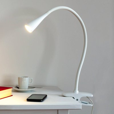 LINDBY  lampe &agrave; pince LED Baris, blanc, hauteur 44 cm, 3000K