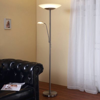 LINDBY  lampe sur pied LED Ragna, lampe de lecture, nickel, intensit&eacute; variable