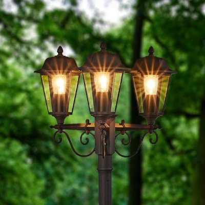 LINDBY , luminaire d'ext&eacute;rieur Lamina, 172 cm, &agrave; 3 lampes, noir rouille, E27