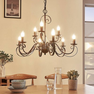 LINDBY  Lustre Caleb style champ&ecirc;tre &agrave; neuf lampes