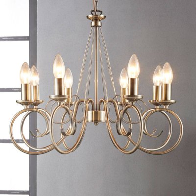 LINDBY  Lustre Marnia, 8 lampes, &Oslash; 53 cm, laiton vieilli, E14
