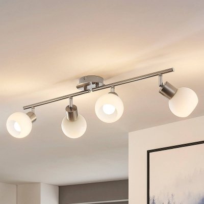 LINDBY  Plafonnier Elaina &agrave; 4 lampes, nickel mat