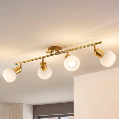 LINDBY  Plafonnier LED Elaina &agrave; 4 lampes en laiton