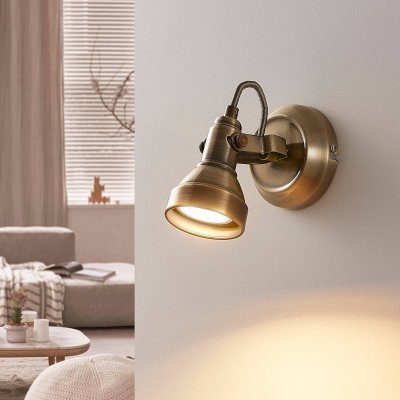 LINDBY  spot mural Perseas, laiton vieilli, m&eacute;tal, 16 cm, GU10