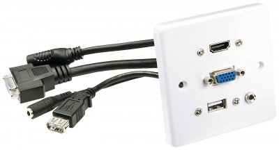 LINDY  60220 Plaque Murale VGA/HDMI/USB/Jack 3,5mm St&eacute;r&eacute;o, Blanc