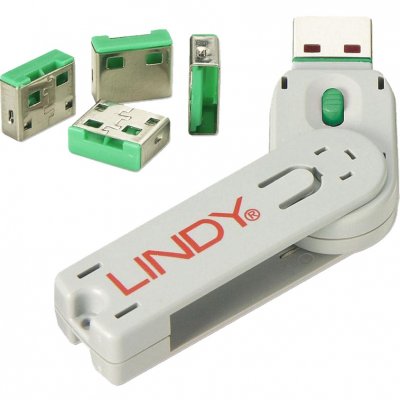 LINDY  cl&eacute; usb et 4 bloqueurs de ports usb - vert
