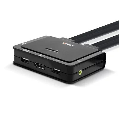LINDY  Switch KVM 2 Ports DisplayPort 1.2, USB Type C, USB 2.0 & Audio avec c&acirc;bles 42346