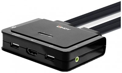 LINDY  Switch KVM 2 Ports HDMI 2.0, USB 2.0 & Audio, cbles int&eacute;gr&eacute;s