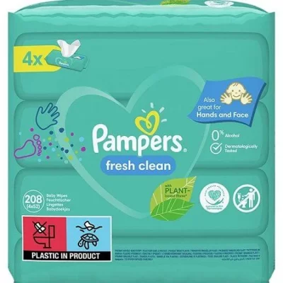 PAMPERS Lingettes bebe FRESHCLEAN - Lot de 4 x 52 lingettes - 208 lingettes