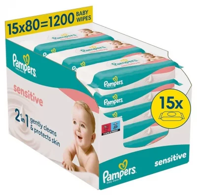 PAMPERS Lingettes b&eacute;b&eacute; SENSITIVE - Lot de 15 x 80 lingettes - 1200 lingettes