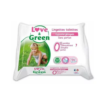 LOVE & GREEN Lingettes dispersibles dans les toilettes sans parfum Love and Green
