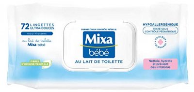 MIXA Lingettes ultra-douces au lait de toilette, sans rincer