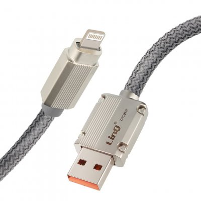 LINQ  C&acirc;ble Usb 3a  Pour Iphone Gaine Renforc&eacute;e 1,2m Gris