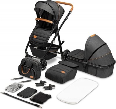 LIONELO  Amber - Poussette b&eacute;b&eacute; 2en1 - Jusqu'&agrave; 22Kg - Inclu nacelle, sac et accessoires - Gris fonc&eacute;