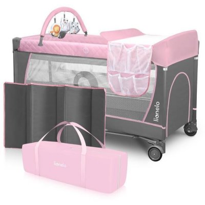 LIONELO  Lit parapluie b&eacute;b&eacute; Flower avec table &agrave; langer matelas et jouets - Rose