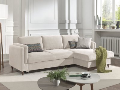 BEST MOBILIER Lisa Design Canap&eacute; d'angle droit convertible 4 places BROOKE - Velours Beige