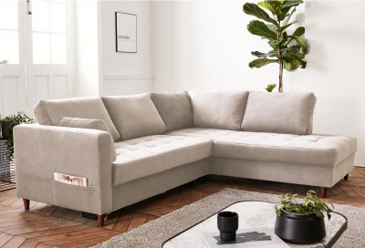 BEST MOBILIER Lisa Design Canap&eacute; d'angle droit convertible 5 places ANNA - Velours Beige