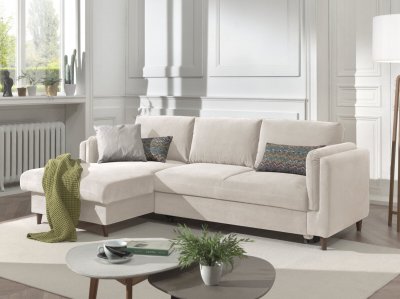 BEST MOBILIER Lisa Design Canap&eacute; d'angle gauche convertible 4 places BROOKE - Velours Beige