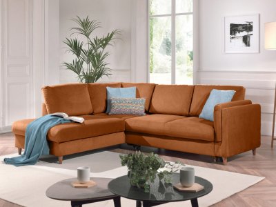 BEST MOBILIER Lisa Design Canap&eacute; d'angle gauche convertible 5 places BROOKE - Velours Rouille