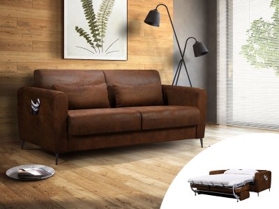 BEST MOBILIER Lisa Design Canap&eacute; droit convertible 3 places ALLAN - Microfibre Marron